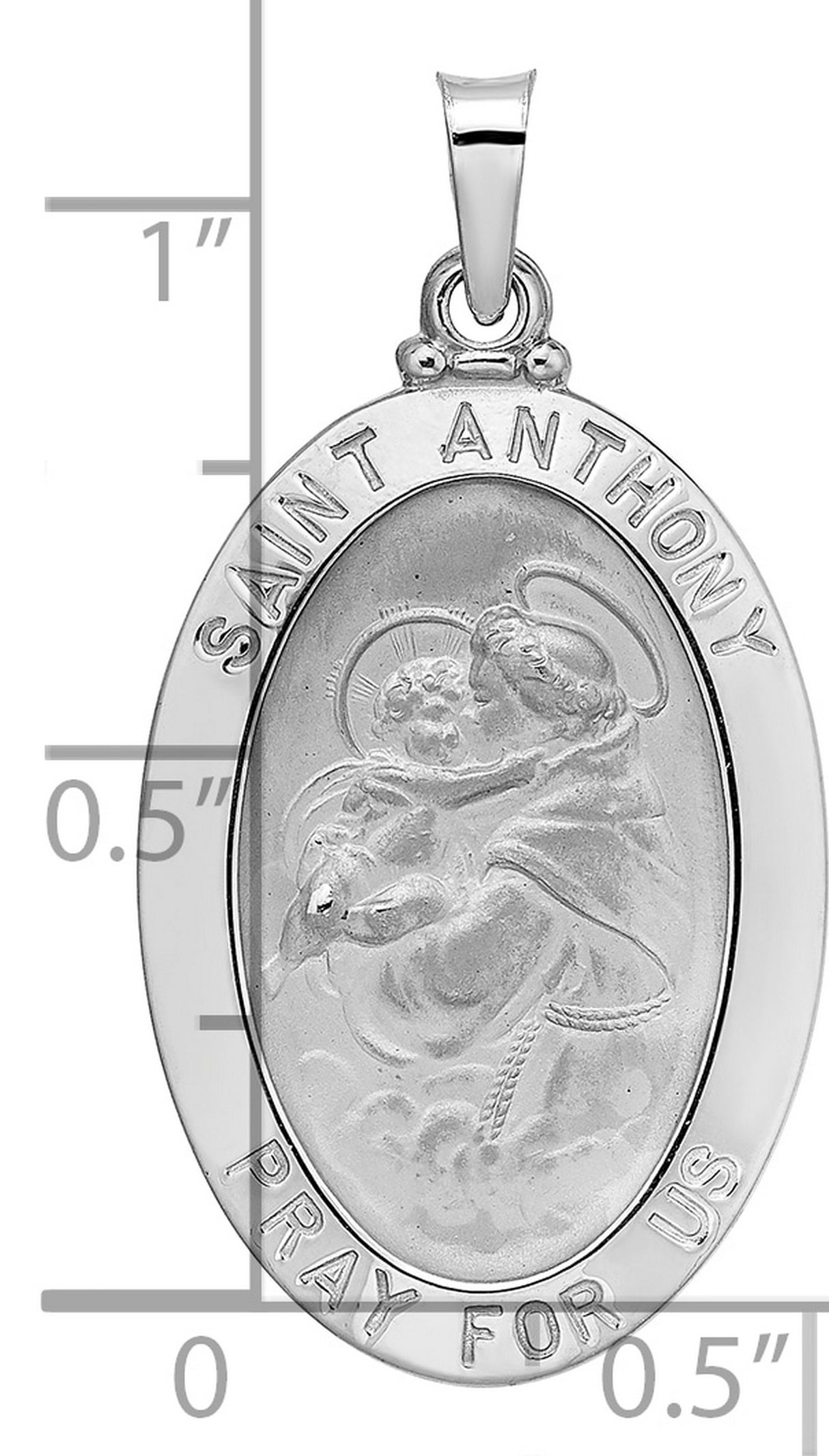 14k White Gold Saint Anthony Pendant, Oval Catholic Medal for Women or Unisex