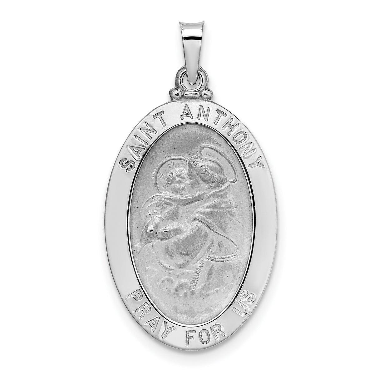14k White Gold Saint Anthony Pendant, Oval Catholic Medal for Women or Unisex