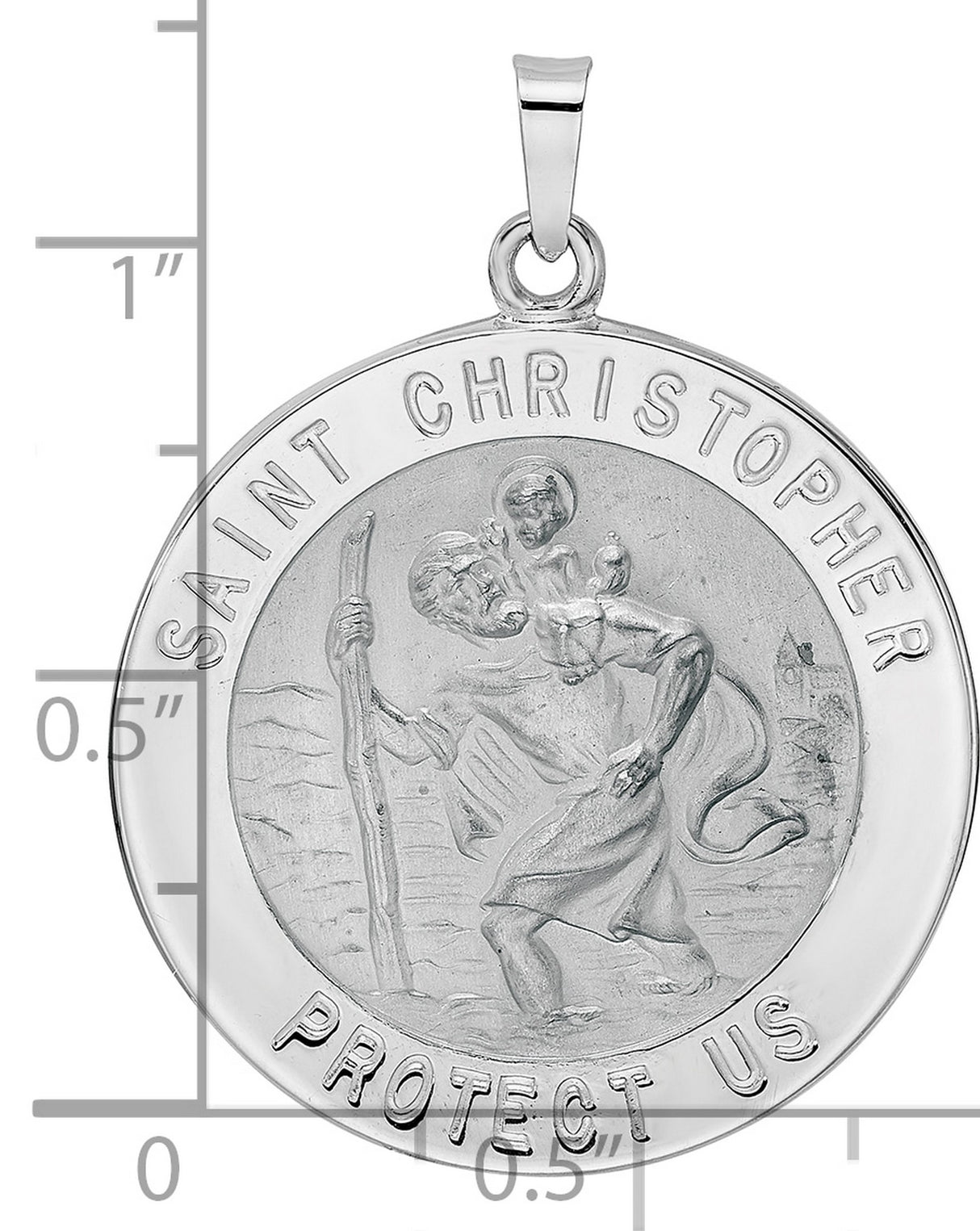 14k White Gold Saint Christopher Medal Pendant, Travel Protection Religious Charm