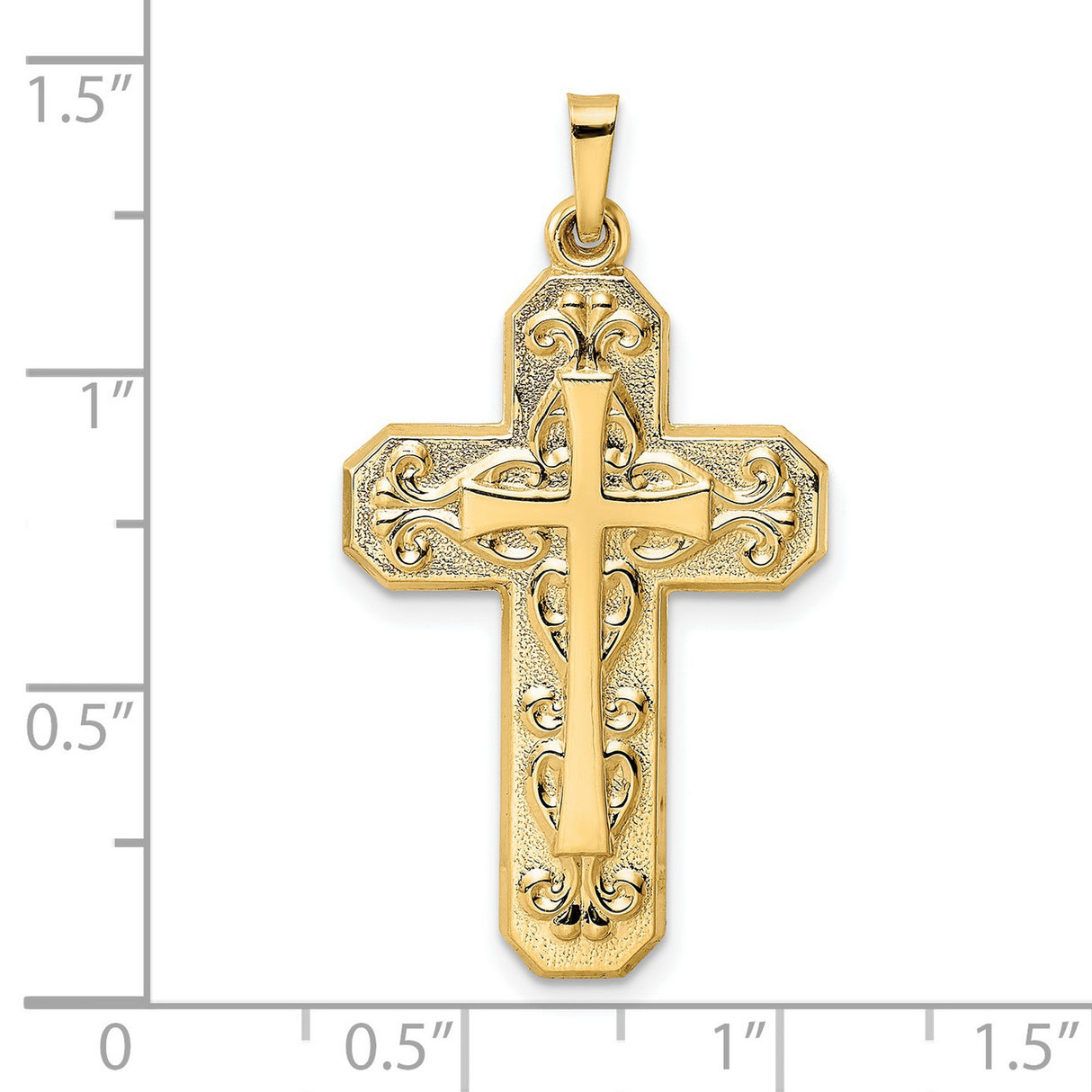 14k Yellow Gold Cross Pendant with Intricate Filigree Design, Ornate Christian Jewelry