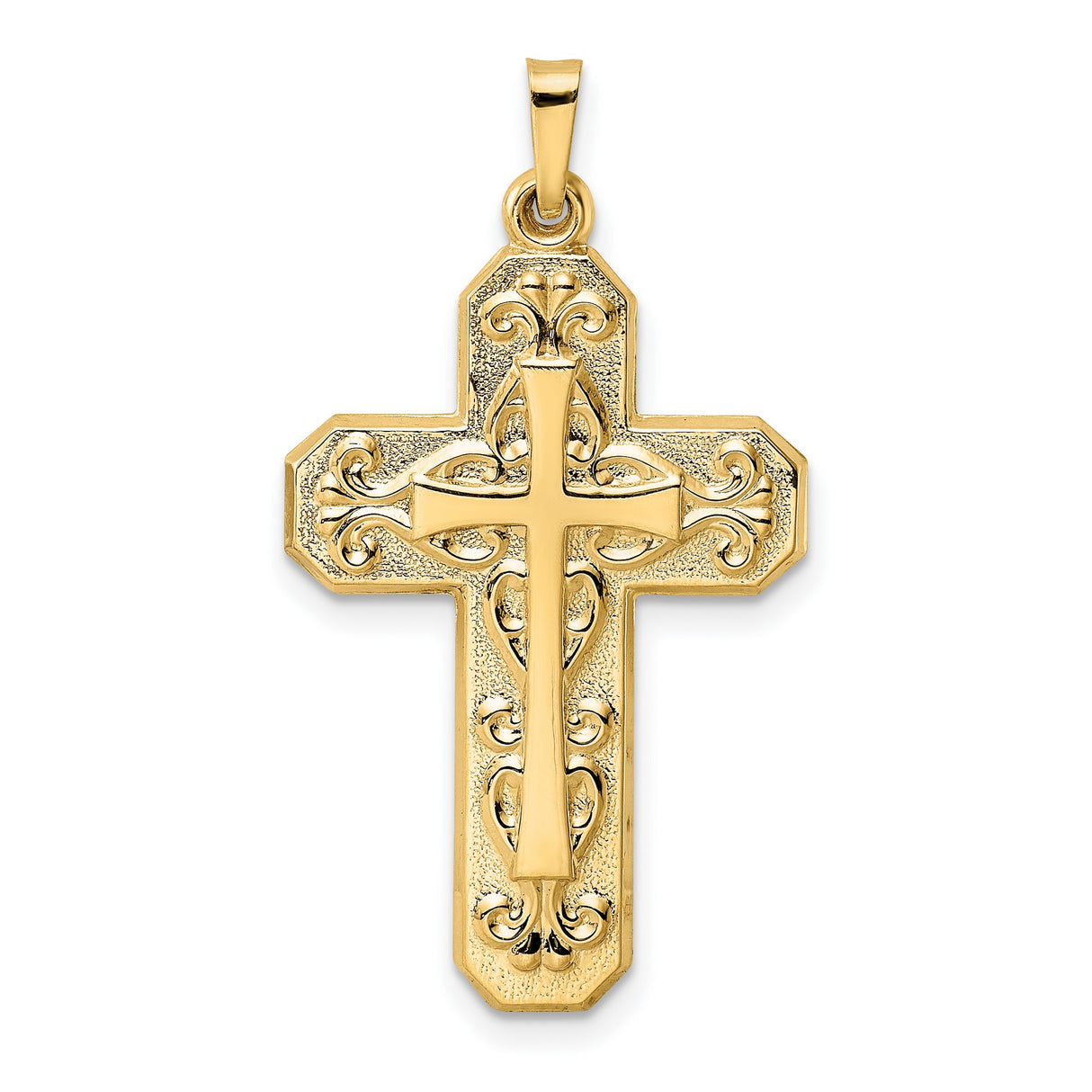 14k Yellow Gold Cross Pendant with Intricate Filigree Design, Ornate Christian Jewelry