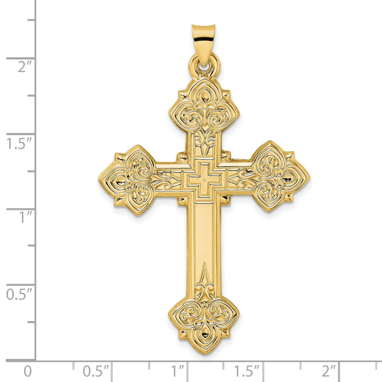 14k Yellow Gold Cross Pendant with Ornate Scrollwork and Byzantine Detailing for Women