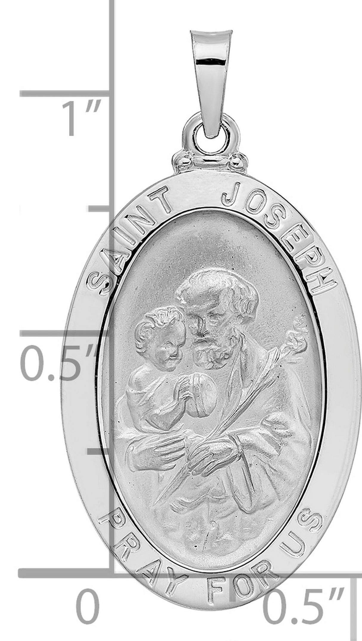 14k White Gold Saint Joseph Oval Medal Pendant with Polished Finish