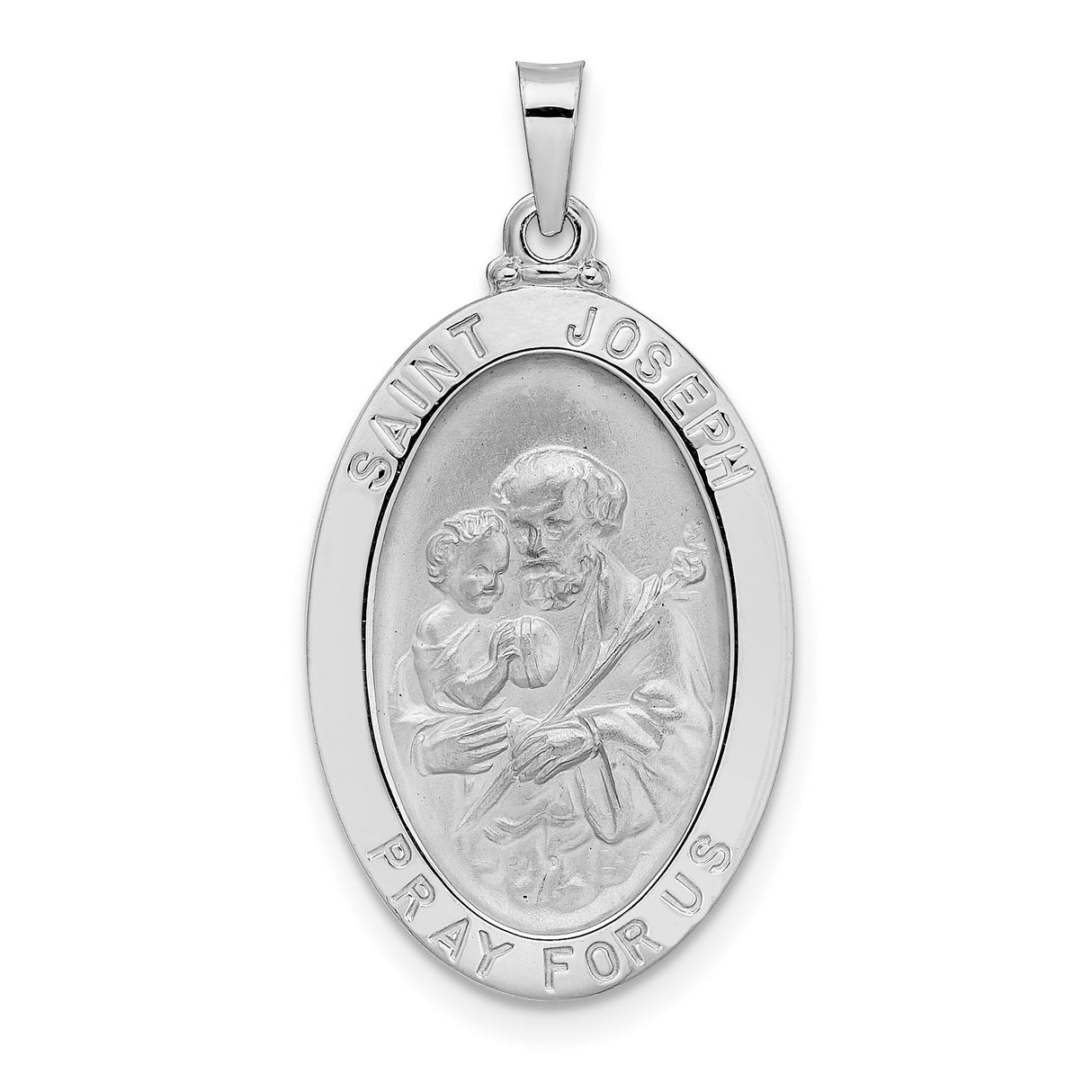 14k White Gold Saint Joseph Oval Medal Pendant with Polished Finish