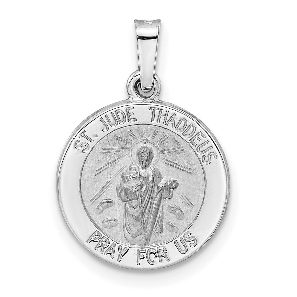 14k White Gold St. Jude Thaddeus Pendant, Catholic Saint Medal Charm for Men and Women