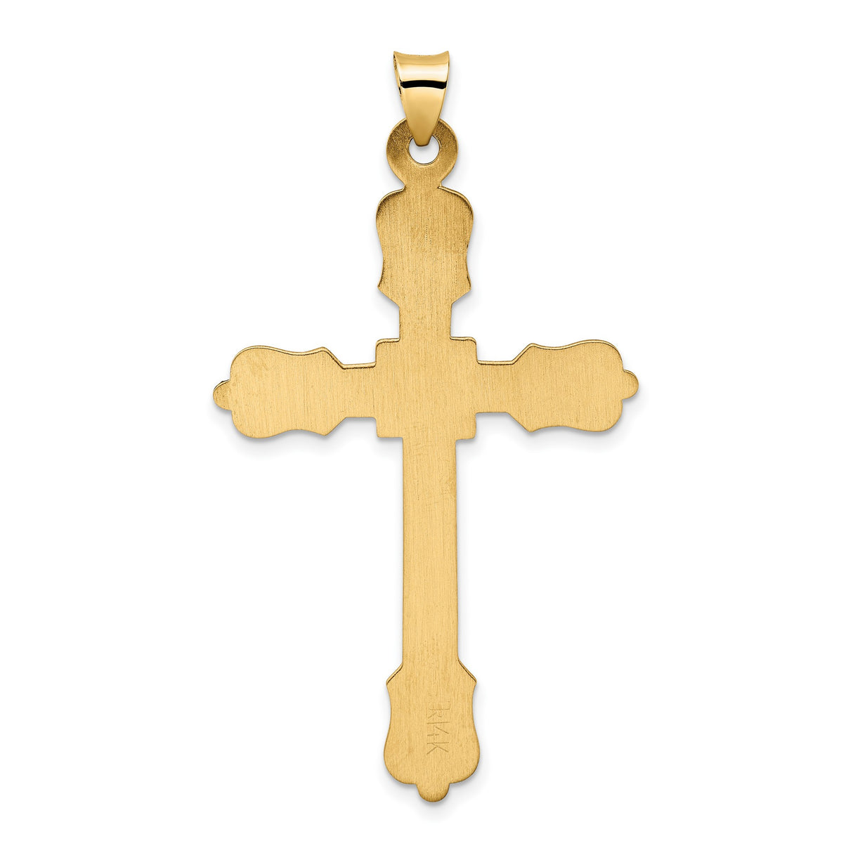 14k Yellow Gold Cross Pendant with Fleur-de-Lis Design and Intricate Engraving