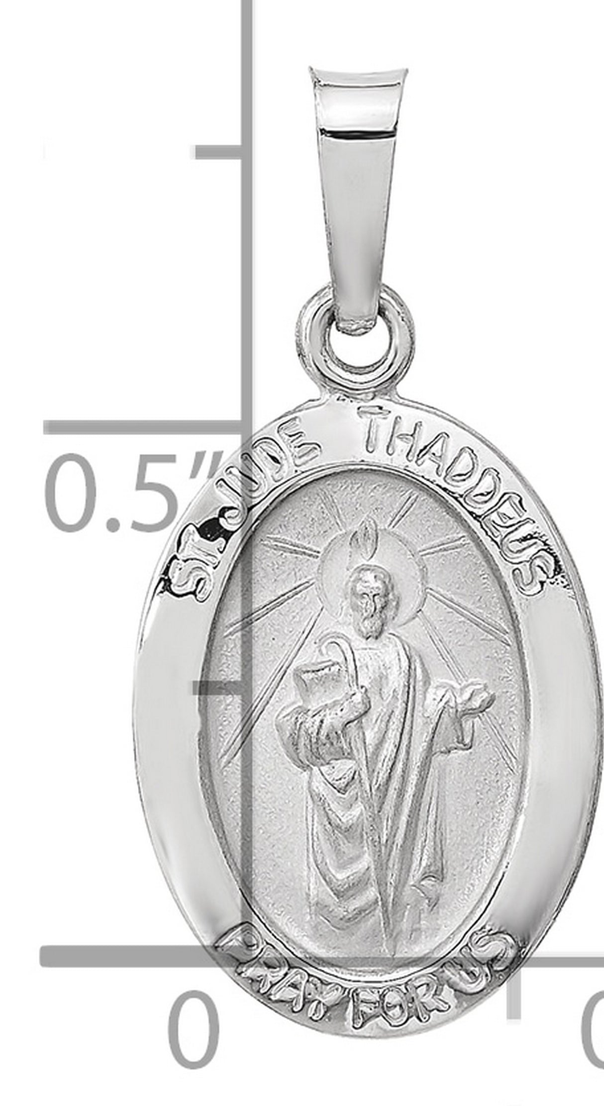 14k White Gold St Jude Thaddeus Pendant, Oval Saint Medal with Satin Finish
