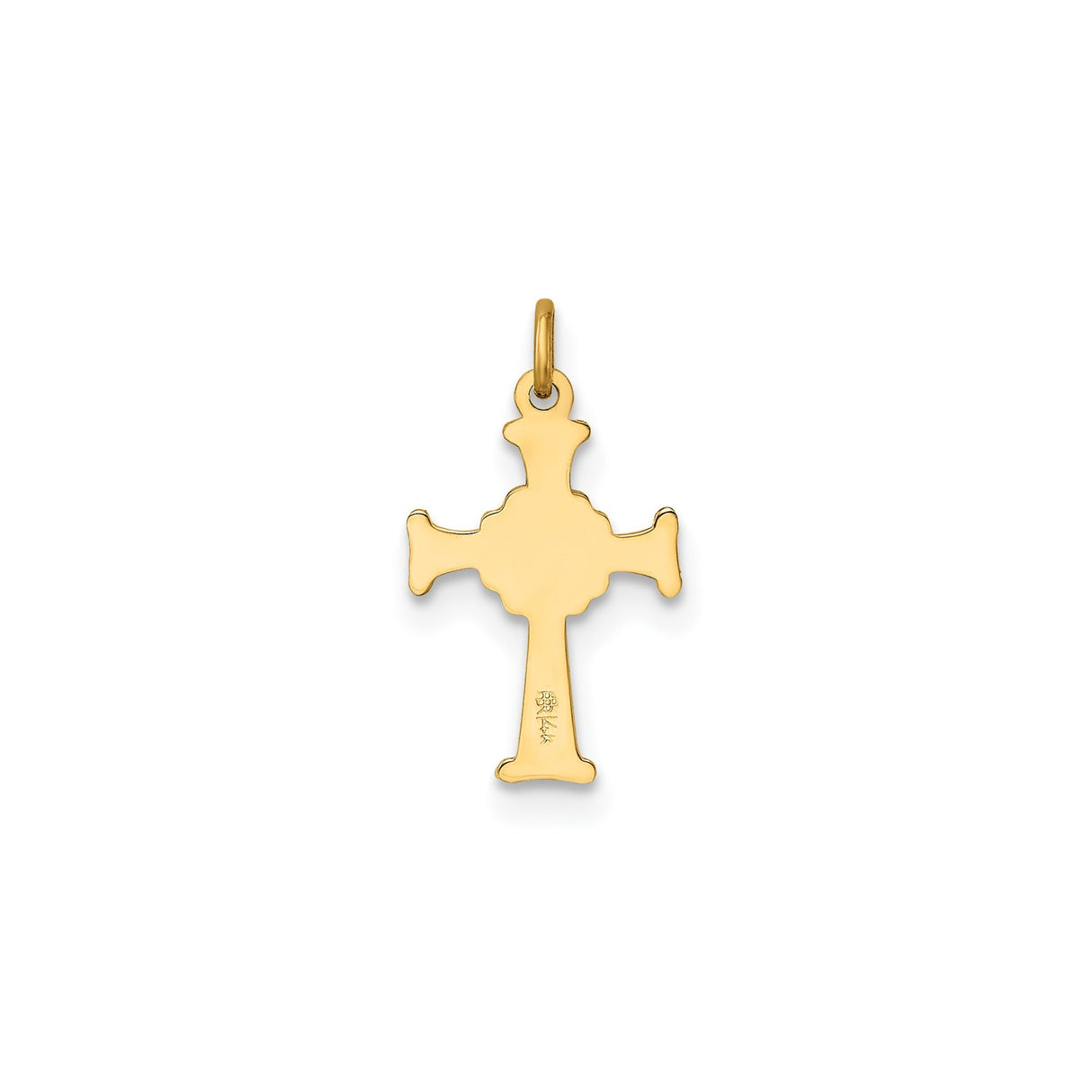 14k Yellow Gold Cross Pendant with Ornate Scroll Design and Textured Finish