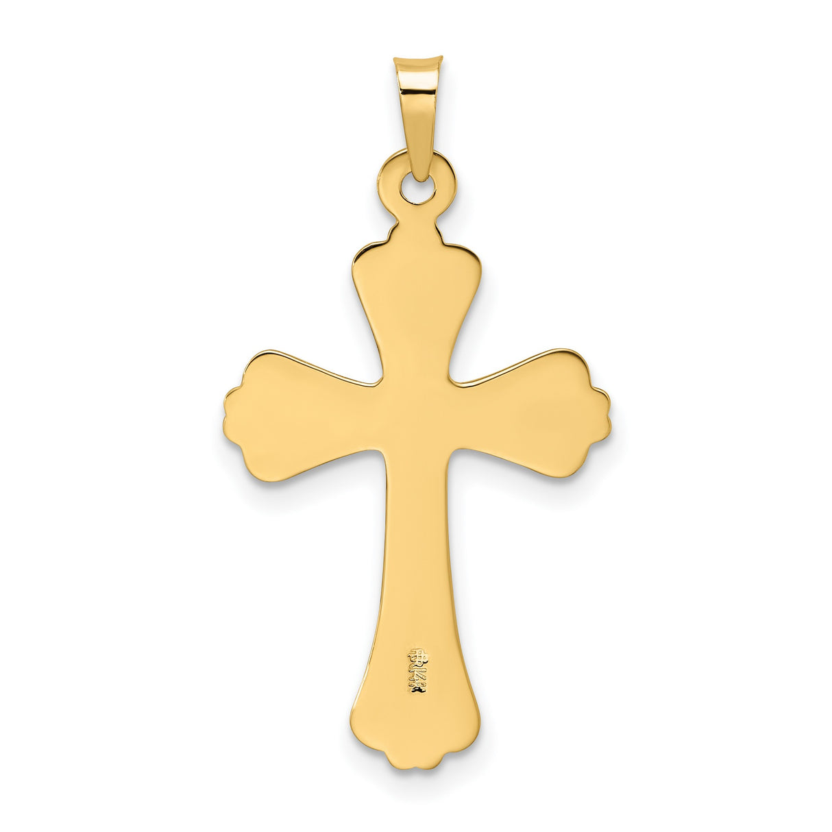 14k Yellow Gold Cross Pendant with Fleur-de-Lis Detailing, Catholic Religious Jewelry for Women