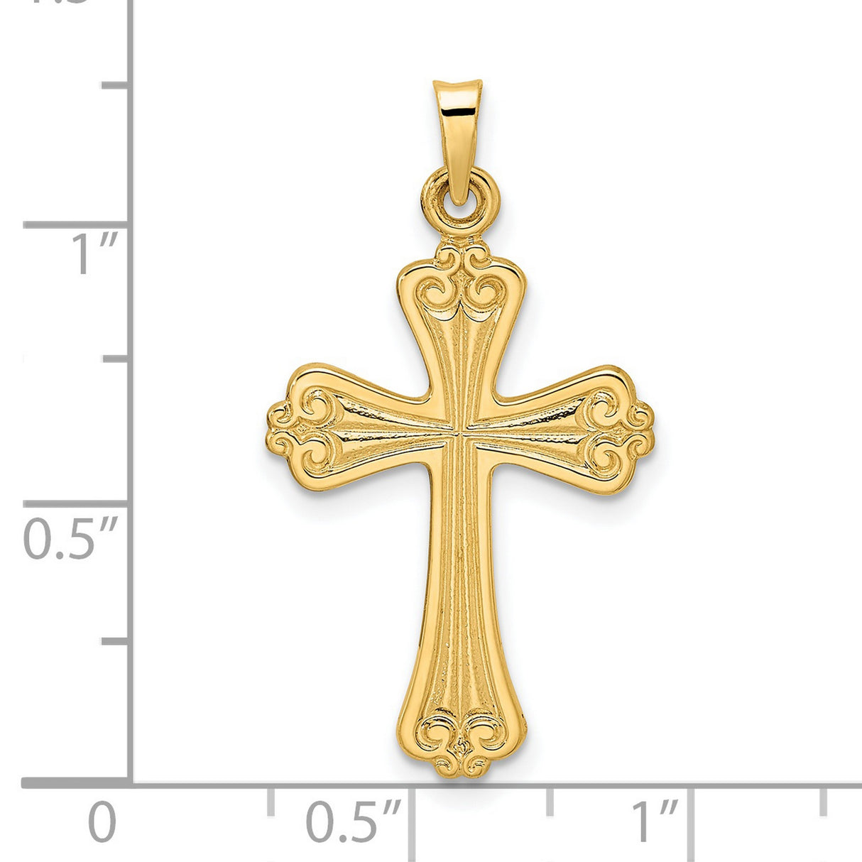 14k Yellow Gold Cross Pendant with Fleur-de-Lis Detailing, Catholic Religious Jewelry for Women