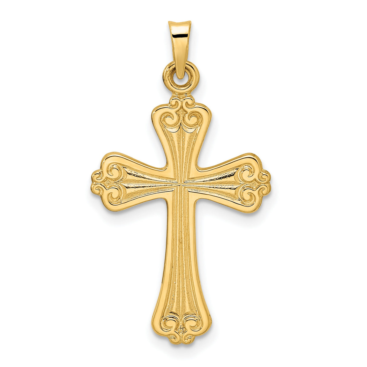 14k Yellow Gold Cross Pendant with Fleur-de-Lis Detailing, Catholic Religious Jewelry for Women