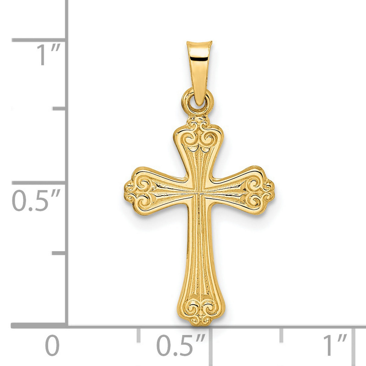 14k Yellow Gold Cross Pendant with Ornate Scrollwork Design, Religious Jewelry for Women or Unisex Wear