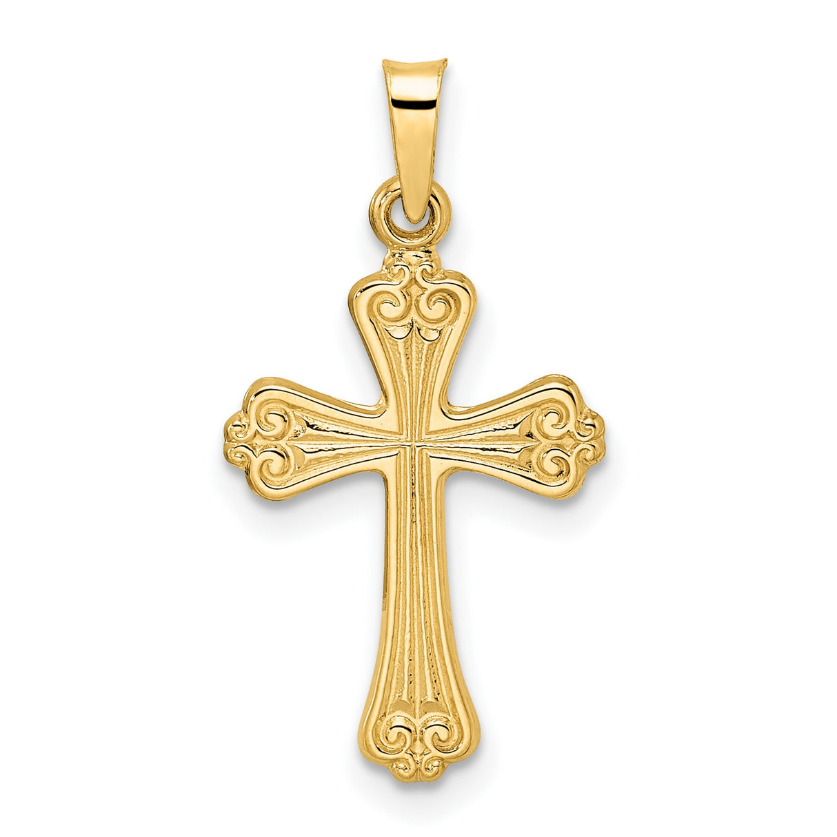 14k Yellow Gold Cross Pendant with Ornate Scrollwork Design, Religious Jewelry for Women or Unisex Wear