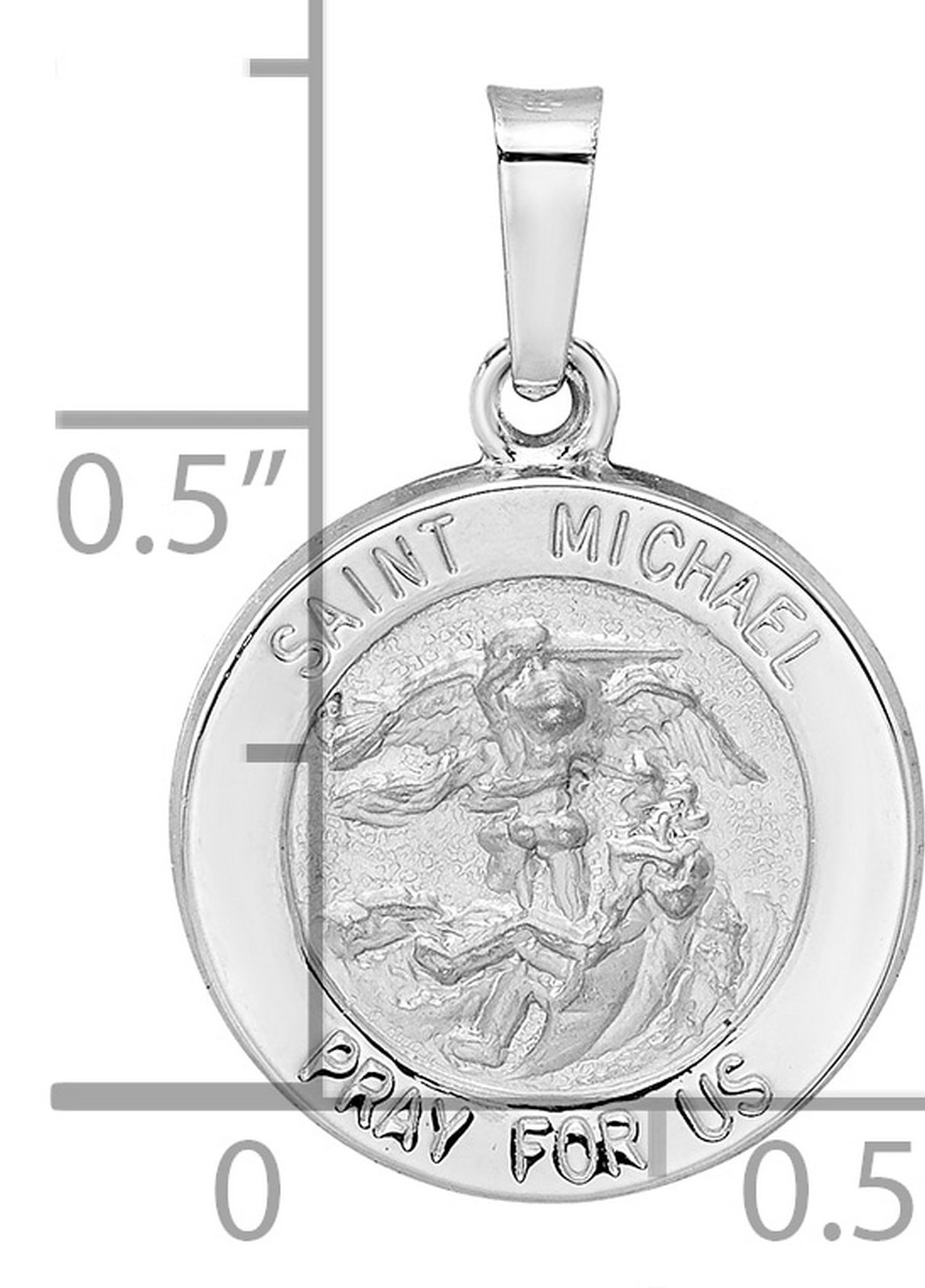 14k White Gold Saint Michael Pendant with Satin Finish, Archangel Medal Symbolizing Protection