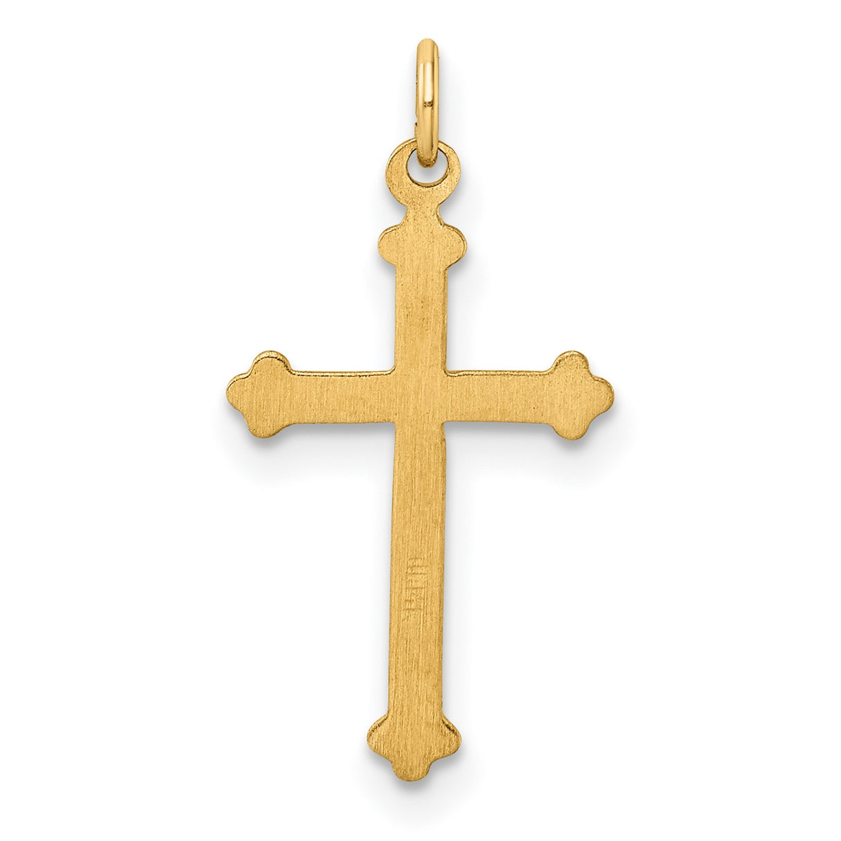 14k Yellow Gold Cross Pendant with Ornate Detailing and Diamond Shape Accent
