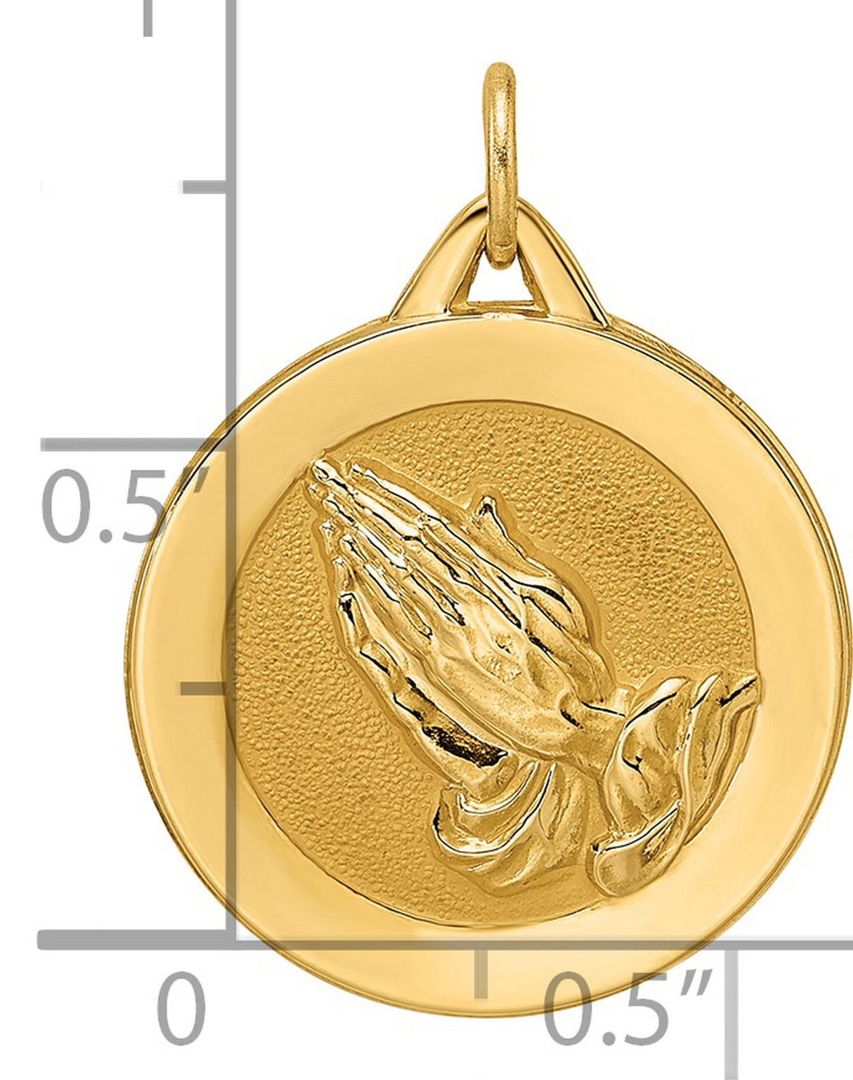 14k Yellow Gold Praying Hands Disc Pendant, Christian Religious Charm, Polished Satin Finish