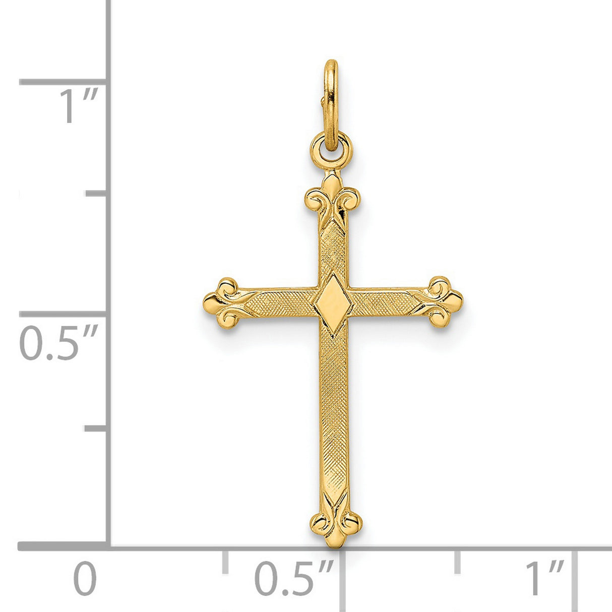 14k Yellow Gold Fleur-de-Lis Cross Pendant with Diamond Accent, Ornate Religious Jewelry for Women