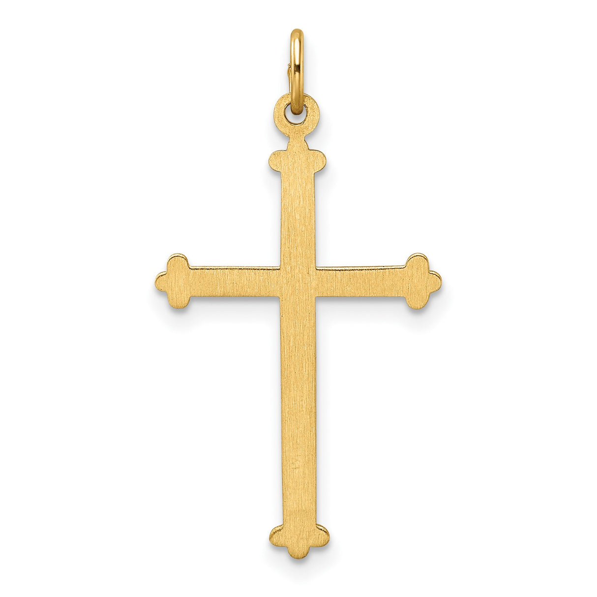 14k Yellow Gold Cross Pendant with Diamond Accent, Fleur-de-Lis Tips, Ornate Religious Design