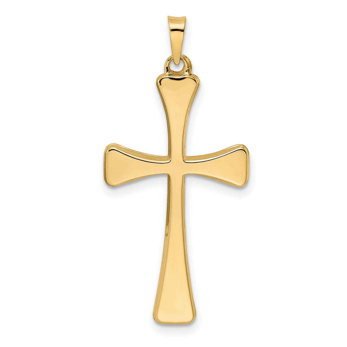 14k Yellow Gold Flared Cross Pendant, Polished Religious Charm for Men or Women