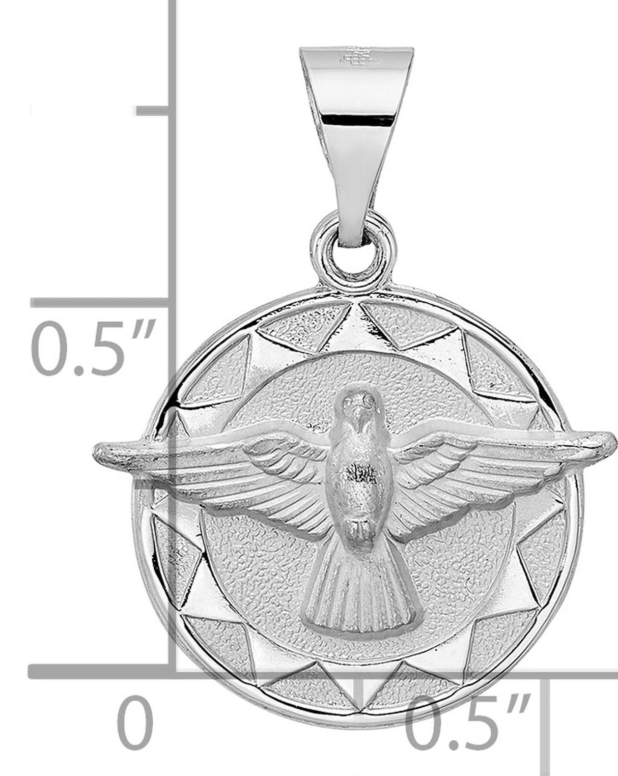 14k White Gold Holy Spirit Pendant with Raised Dove and Sunburst Design