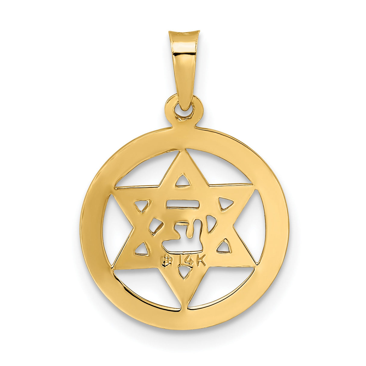 14k Yellow Gold Pendant with Blue Enamel Star of David and Hebrew Chai Symbol