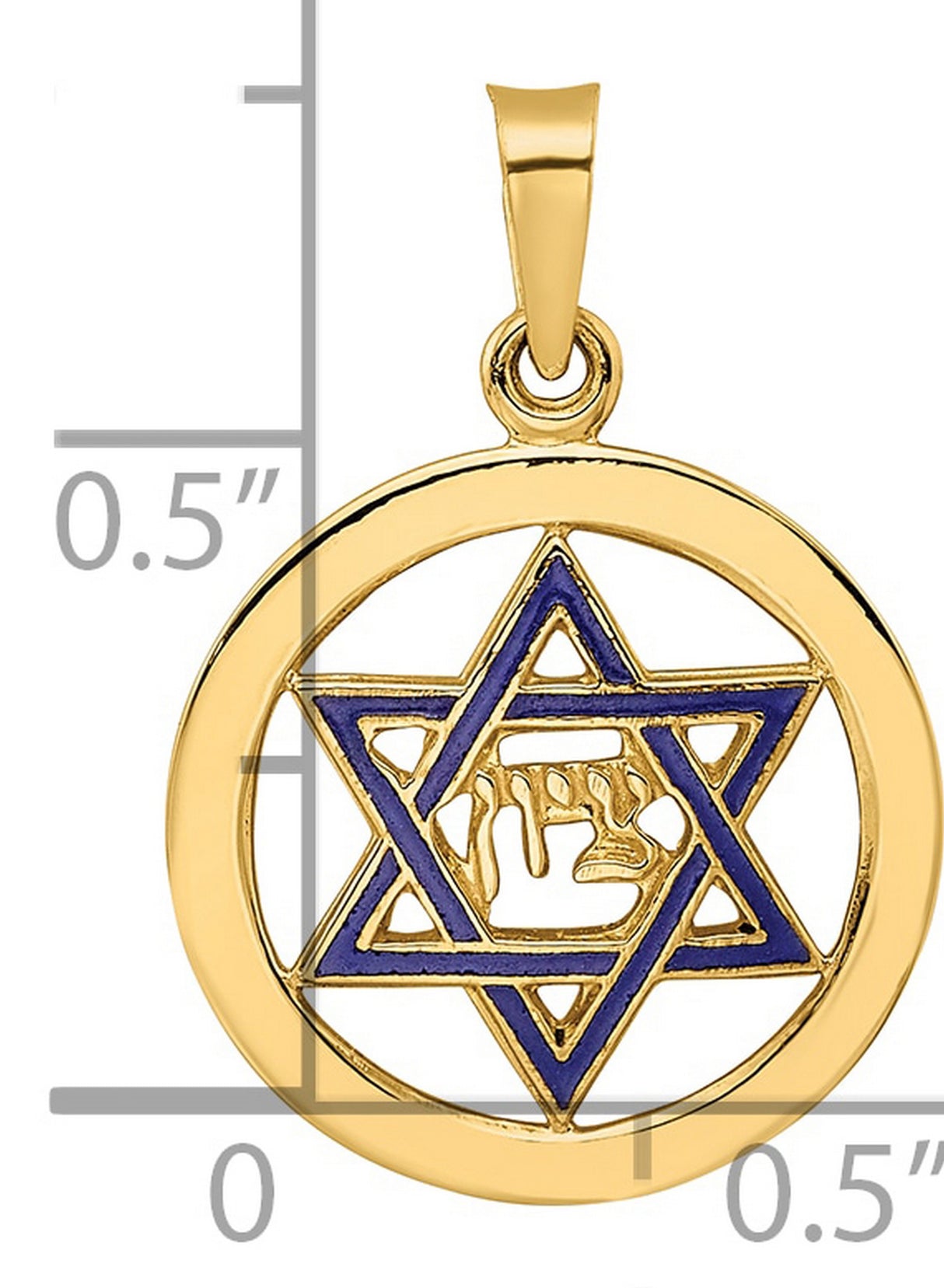 14k Yellow Gold Pendant with Blue Enamel Star of David and Hebrew Chai Symbol