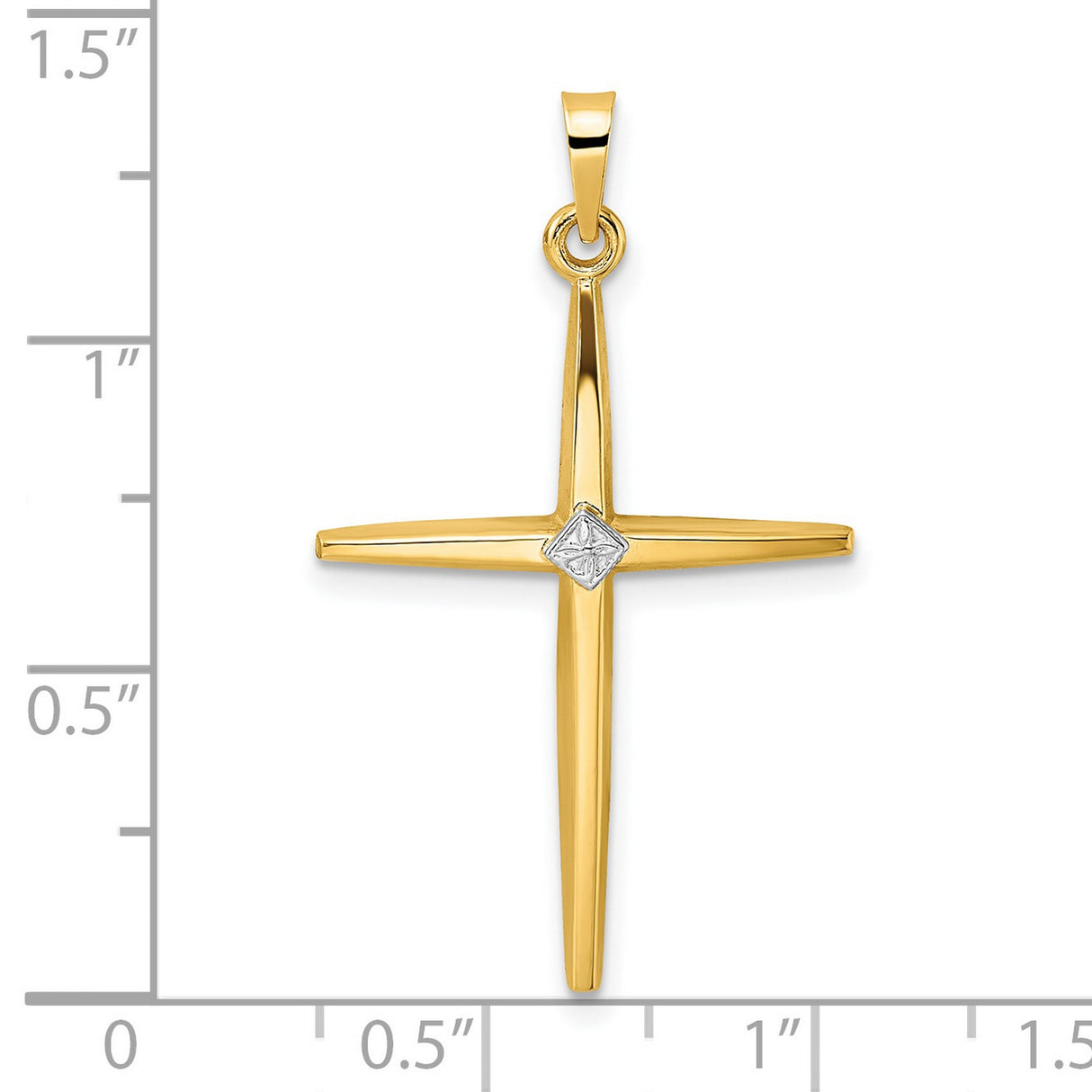 14k Two-Tone Gold Cross Pendant, Polished Yellow and White Gold, Christian Religious Symbol