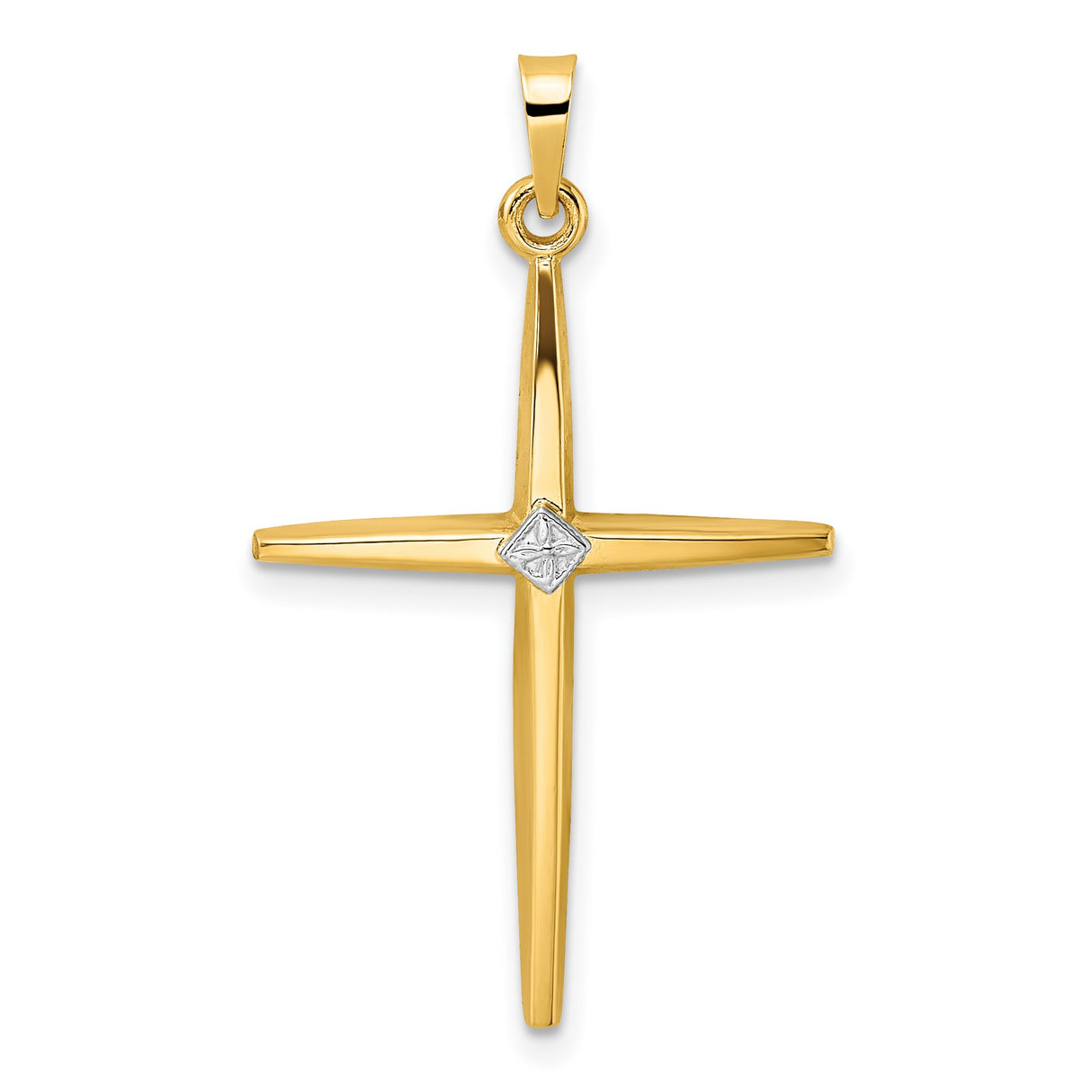 14k Two-Tone Gold Cross Pendant, Polished Yellow and White Gold, Christian Religious Symbol