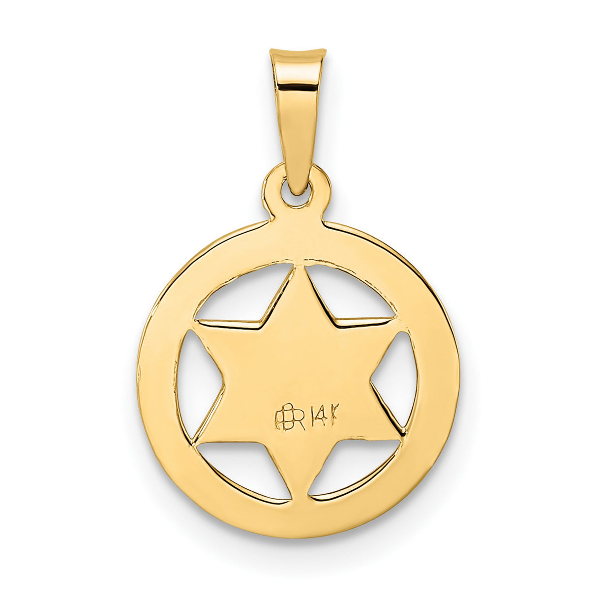 14k Yellow Gold Star of David Pendant with Textured Frame and Hebrew Engraving