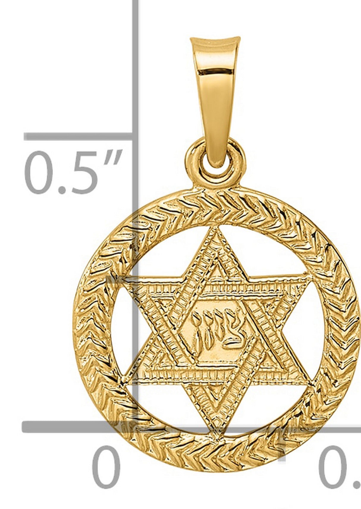 14k Yellow Gold Star of David Pendant with Textured Frame and Hebrew Engraving