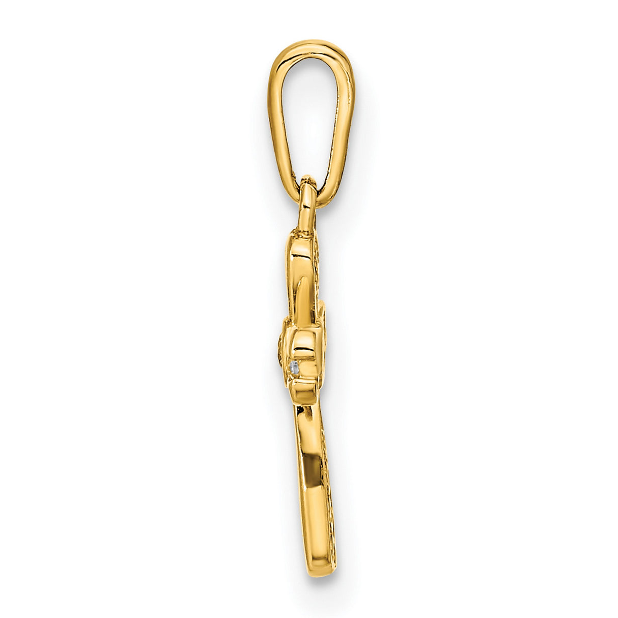 14k Yellow Gold Cross Pendant with Round Cubic Zirconia, Christian Religious Jewelry for Women