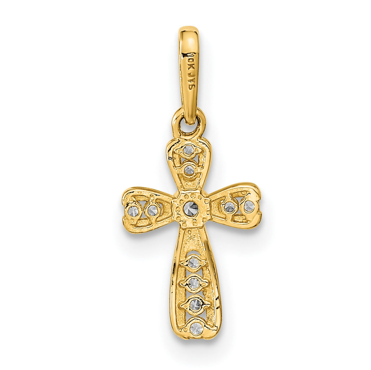 14k Yellow Gold Cross Pendant with Round Cubic Zirconia, Christian Religious Jewelry for Women