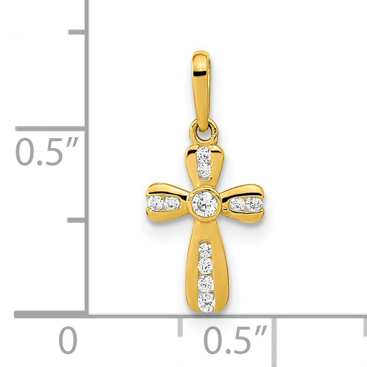 14k Yellow Gold Cross Pendant with Round Cubic Zirconia, Christian Religious Jewelry for Women