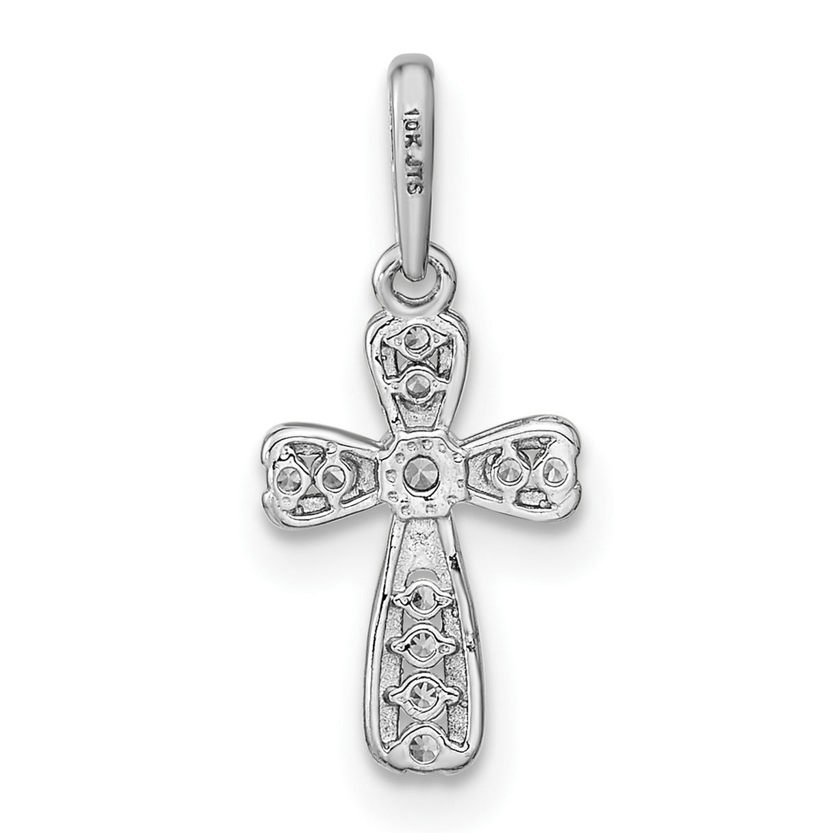 14k White Gold Cross Pendant with Diamond Accents, Flared Design Christian Jewelry for Women