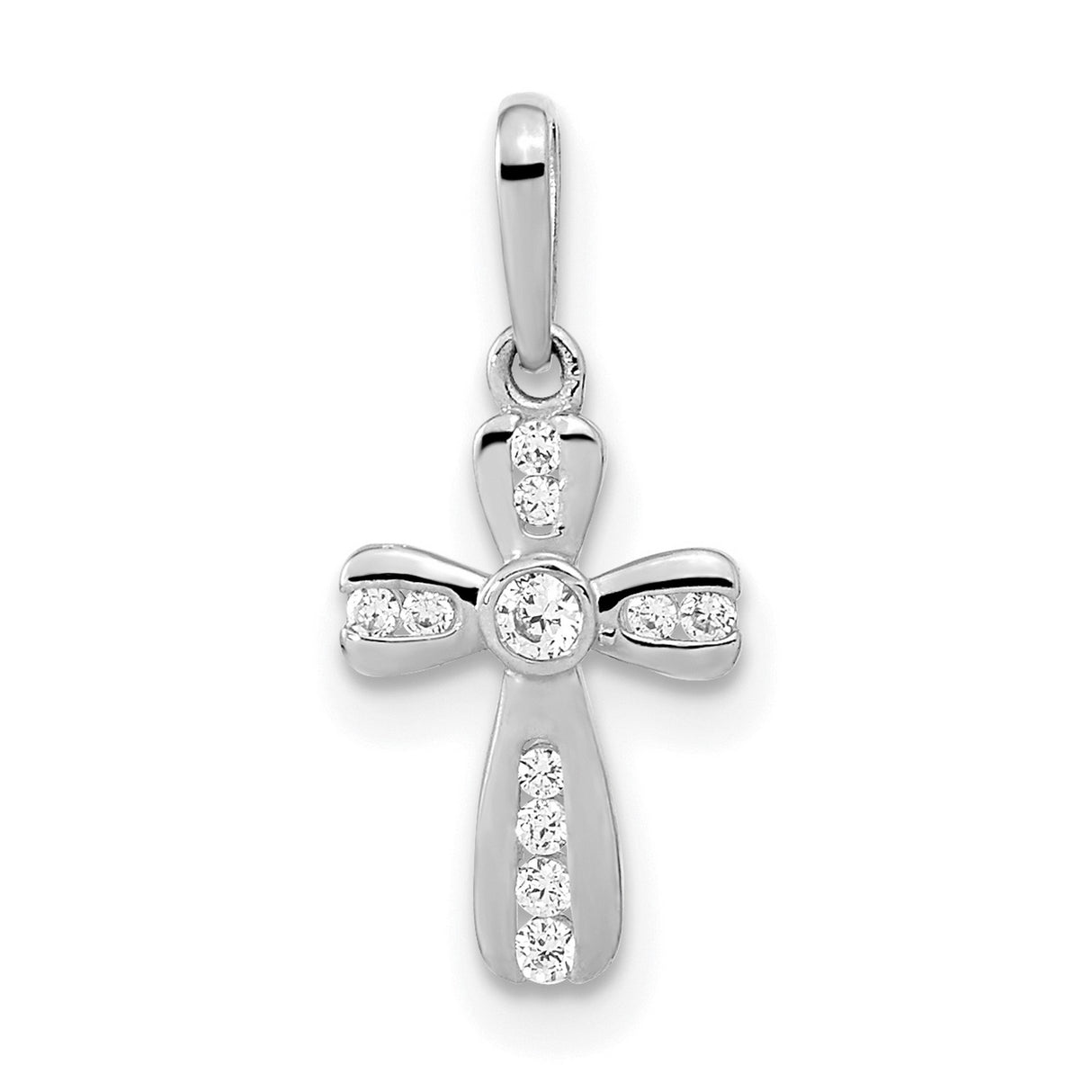 14k White Gold Cross Pendant with Diamond Accents, Flared Design Christian Jewelry for Women