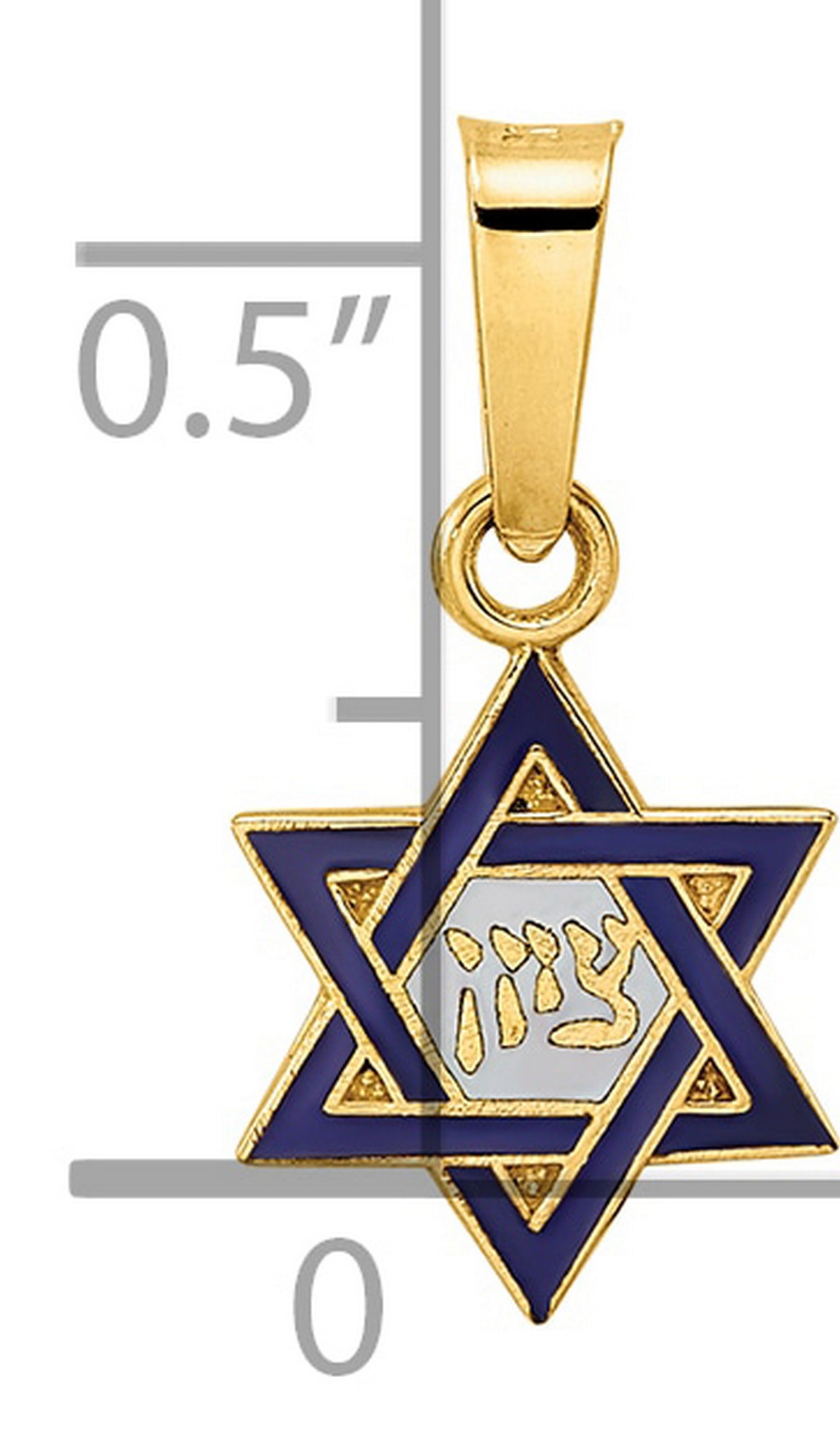 14k Yellow Gold Star of David Pendant with Blue Enamel and Chai Symbol