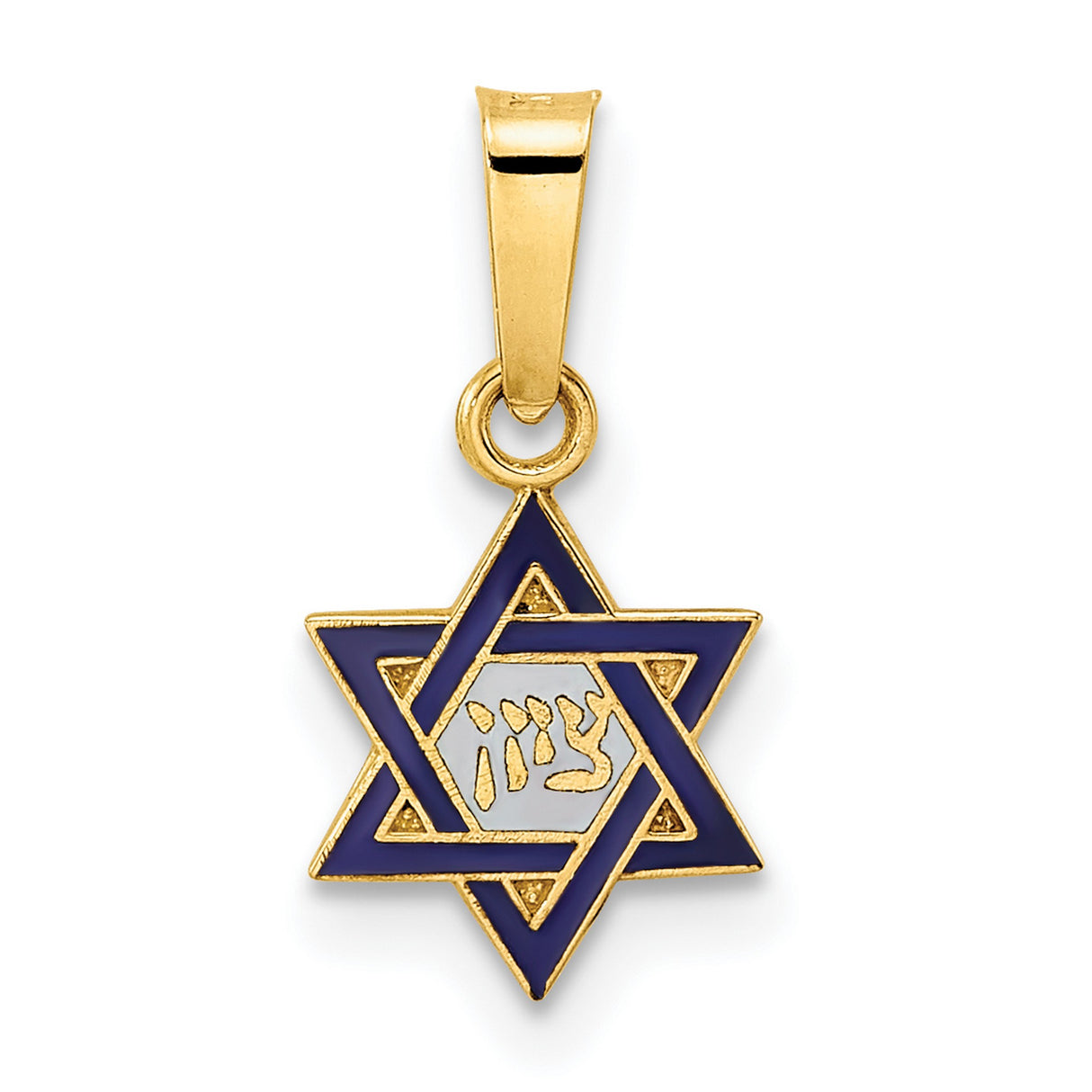 14k Yellow Gold Star of David Pendant with Blue Enamel and Chai Symbol