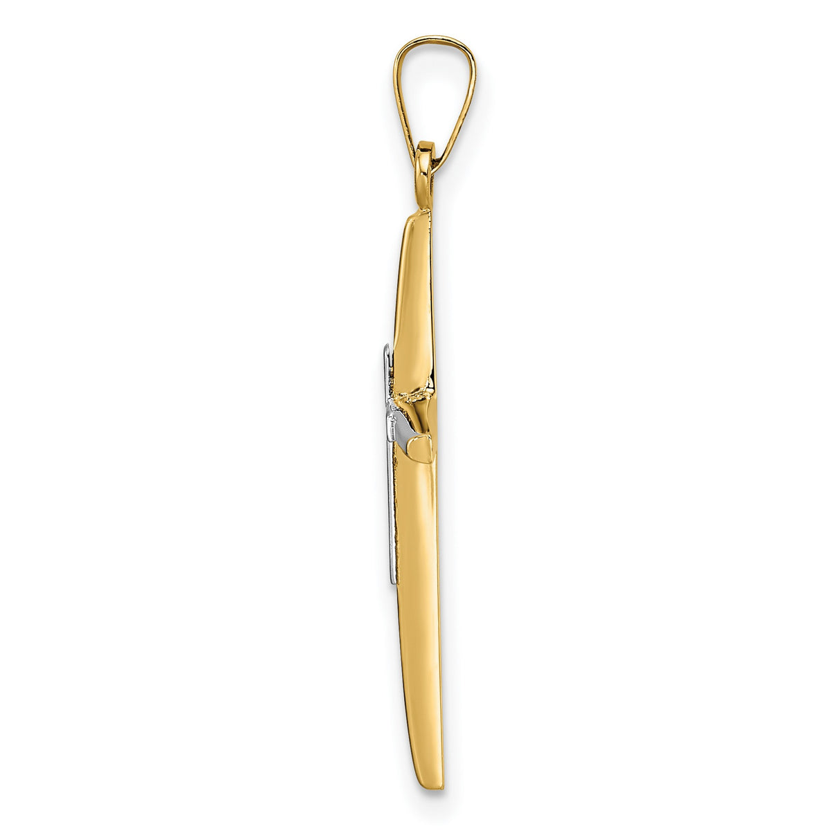 14k Two-Tone Gold Cross Pendant with White Nested Cross and Yellow Outline, Christian Religious Design