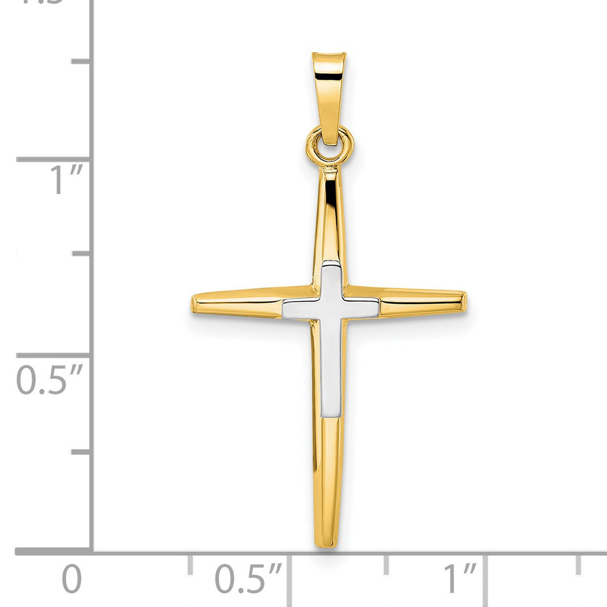 14k Two-Tone Gold Cross Pendant with White Nested Cross and Yellow Outline, Christian Religious Design