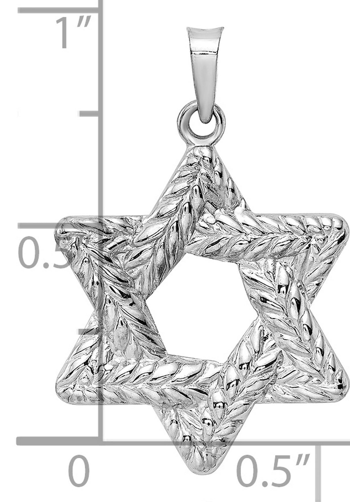 14k White Gold Star of David Pendant with Textured Design, Jewish Religious Charm