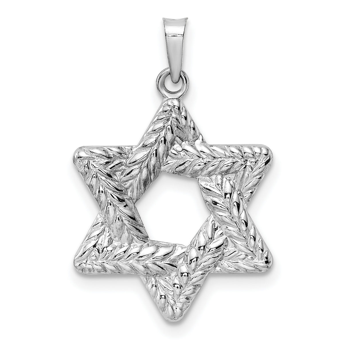 14k White Gold Star of David Pendant with Textured Design, Jewish Religious Charm