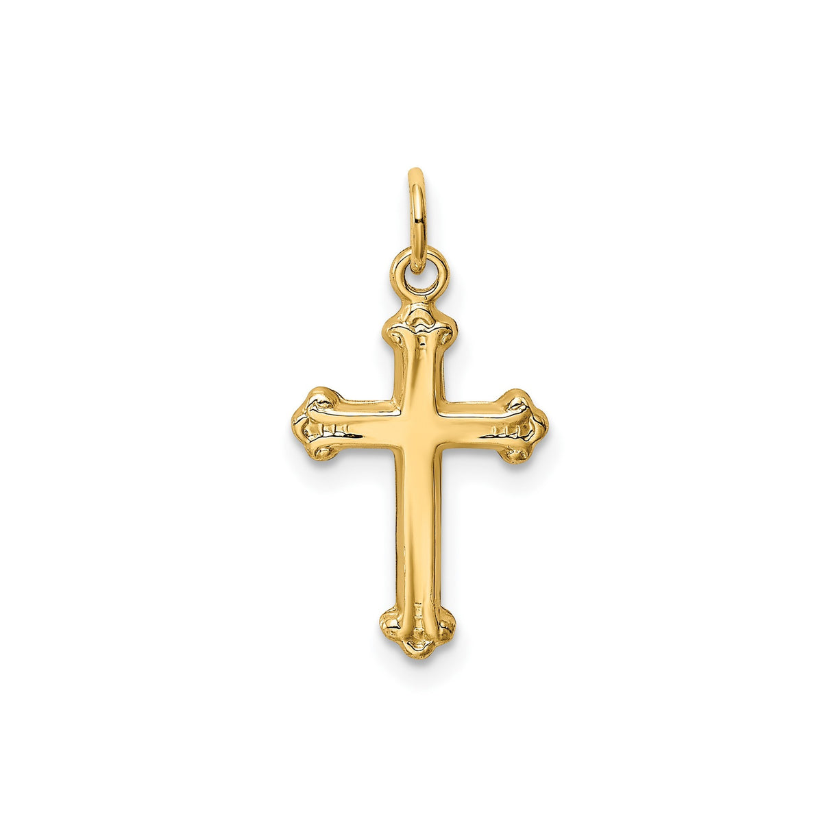 14k Yellow Gold Cross Pendant with Ornate Sculpted Ends, Christian Faith Symbol for Women