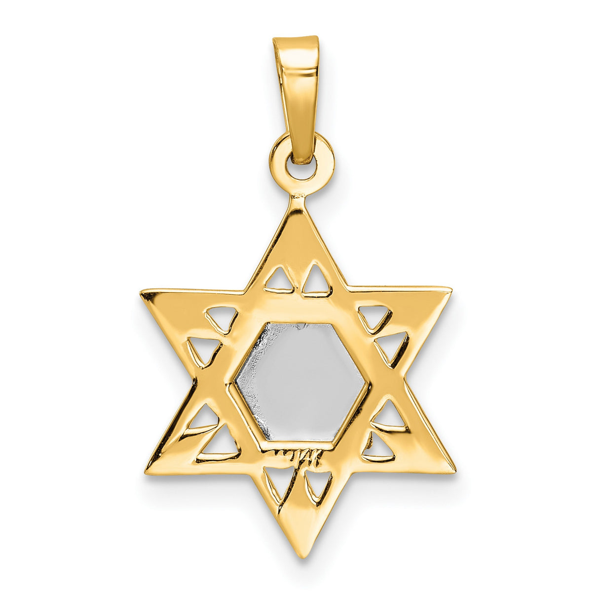 14k Two-Tone Gold Star of David Pendant with Ten Commandments Tablets in Hebrew Script