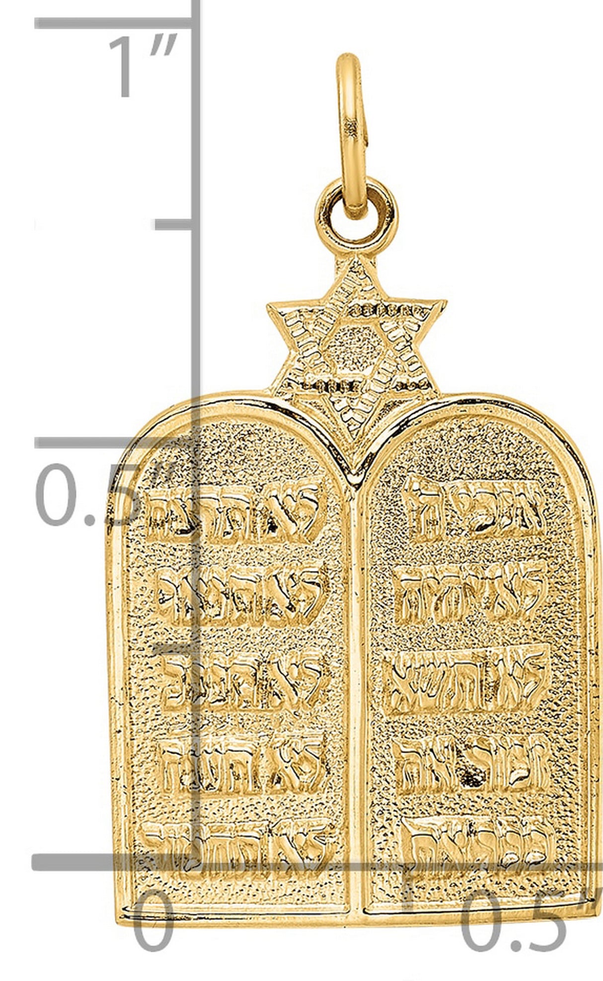 14k Yellow Gold Ten Commandments Tablet Pendant with Hebrew Script and Star of David