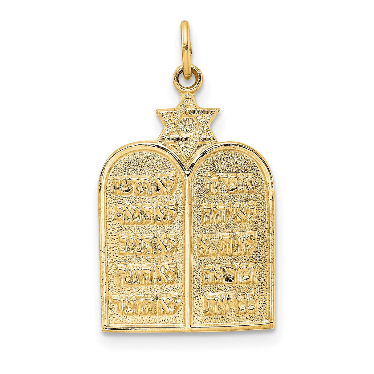14k Yellow Gold Ten Commandments Tablet Pendant with Hebrew Script and Star of David