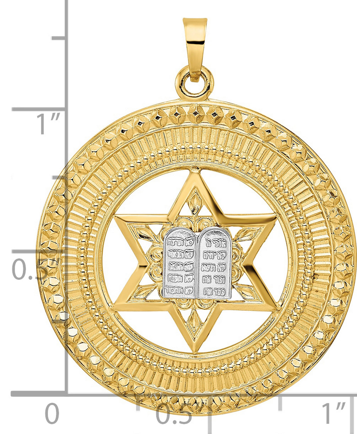 14k Two-Tone Gold Star of David Pendant with Ten Commandments Tablets, Jewish Judaica Jewelry
