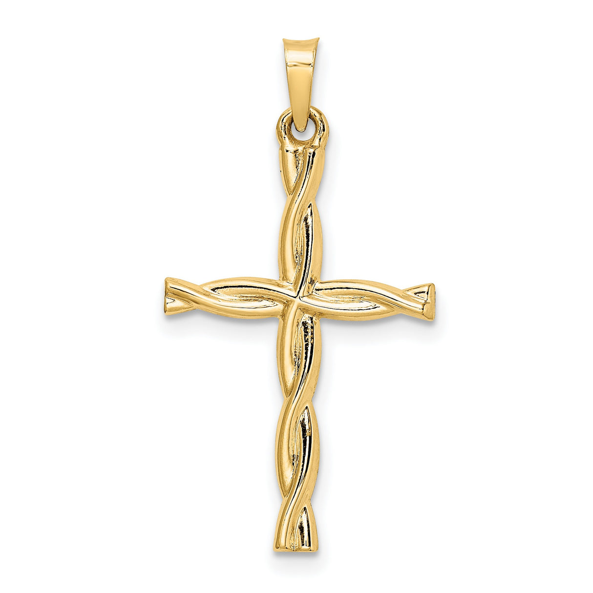 14k Yellow Gold Rope Cross Pendant, Twisted Design Christian Jewelry for Women or Unisex