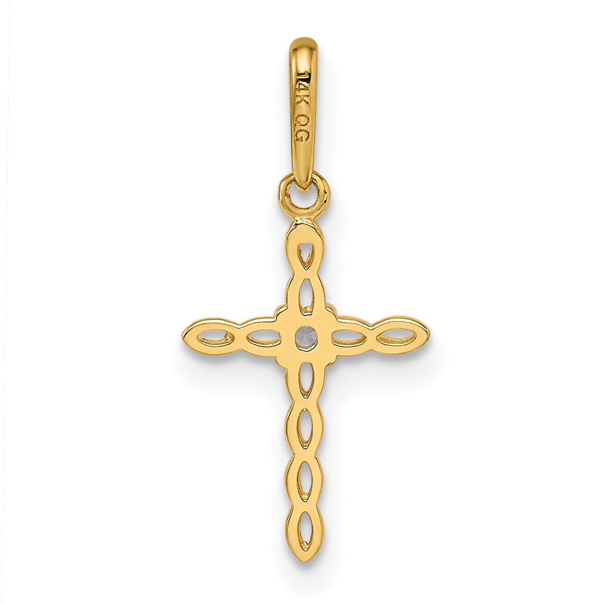 14k Yellow Gold Cross Pendant with Cubic Zirconia, Openwork Design, Dainty Christian Jewelry