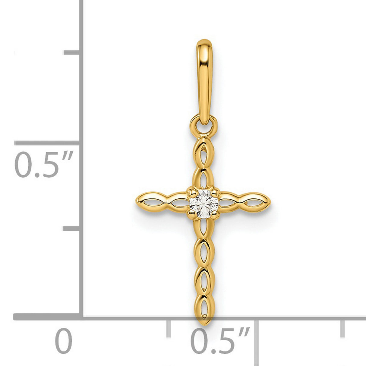 14k Yellow Gold Cross Pendant with Cubic Zirconia, Openwork Design, Dainty Christian Jewelry