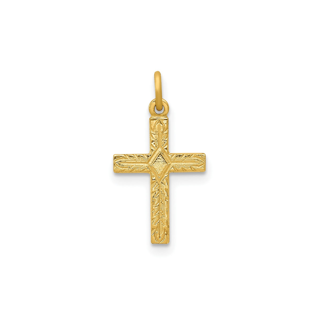 14k Yellow Gold Cross Pendant with Diamond-Shaped Center and Detailed Design for Women